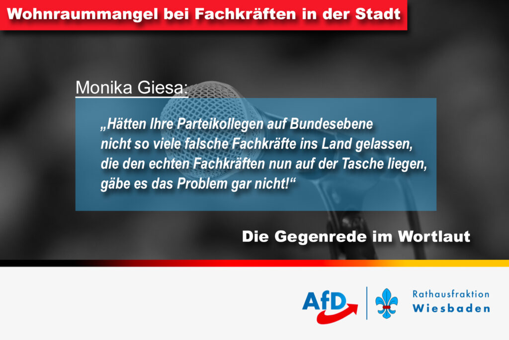 Gegenrede Monika Giesa zum Antrag der links-grünen Rathaus-Kooperation auf subventionierte Wohnungen für städtische Fachkräfte in der Stadtverordnetenversammlung am 13.07.2023.
