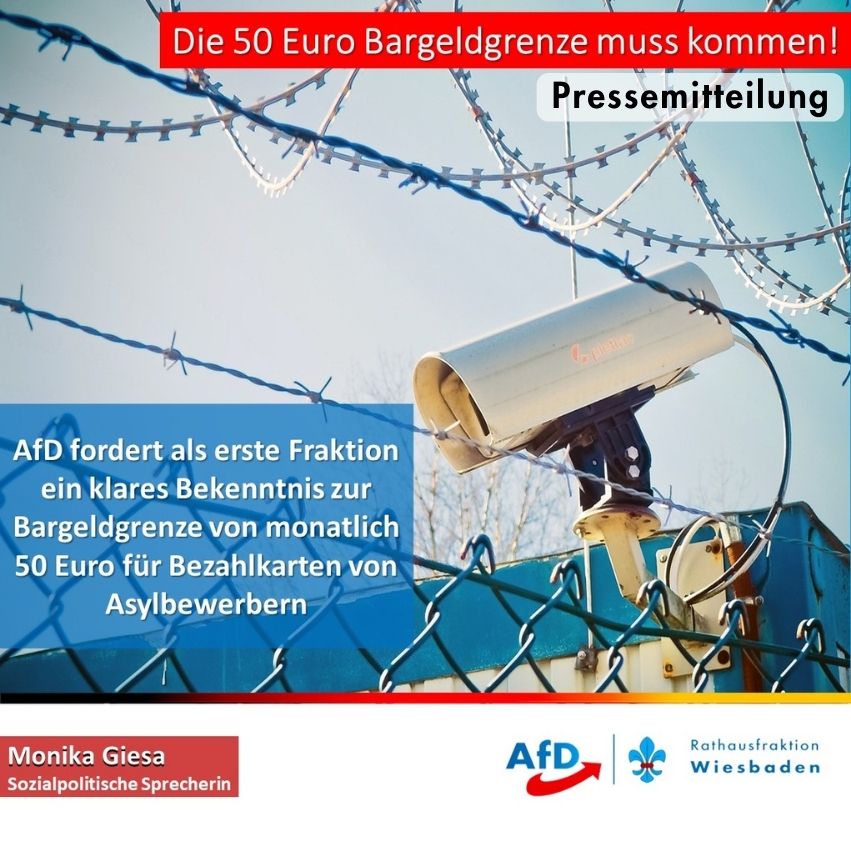 Pressemitteilung - AfD Fraktion fordert eine Bargeldgrenze von monatlich 50 Euro für Bezahlkarten von Asylbewerbern